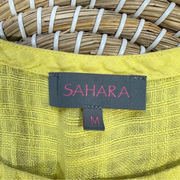 Sahara 100% Pure Linen Sleeveless Midi Dress Pintuck Beachy in Yellow Size M - Picture 9 of 15